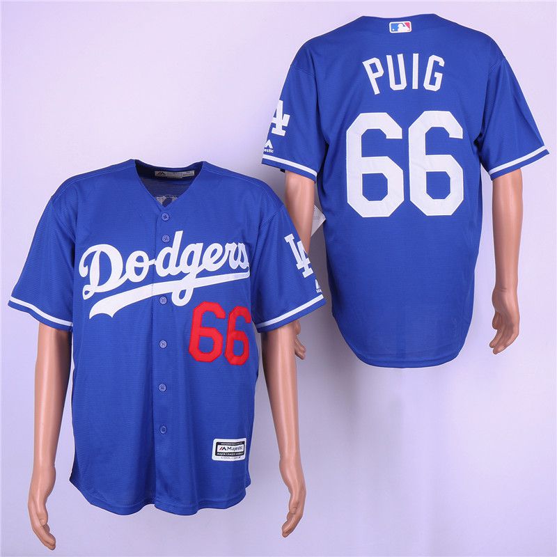 Men Los Angeles Dodgers #66 Puig Blue Game Team mark MLB Jerseys